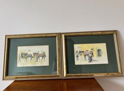 2 Framed Artworks depicting horses and their handlers