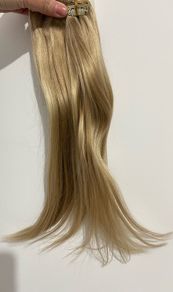 Clip-in Real Human Hair Extensions. 16 Inch Straight. Double Stitched. Ash Blonde