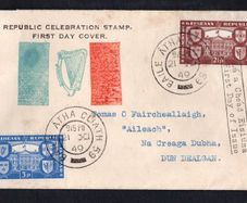 1949 Ireland Republic of Ireland (International Recognition of the Republic) Commemorative Stamps Illustrated First Day Cover (FDC) with Baile Atha Cliath (Dublin) steele cancel