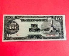 Japanese  Invasion  Money Philippines  10 PESOS     1943  WORLD WAR 11 ( Uncirculated )