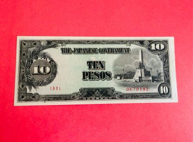 Japanese  Invasion  Money Philippines  10 PESOS     1943  WORLD WAR 11 ( Uncirculated )