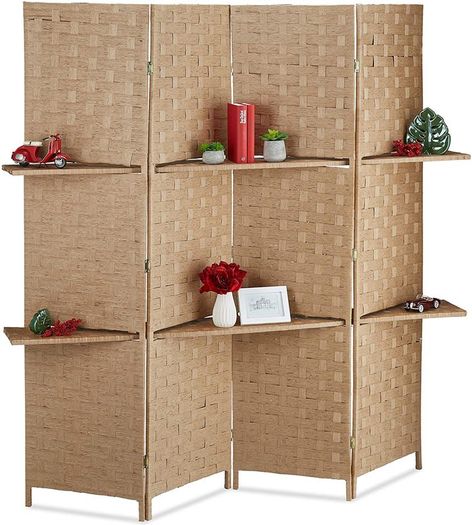 4-Piece Folding Room Divider 2 Shelves - Free Delivery Nationwide