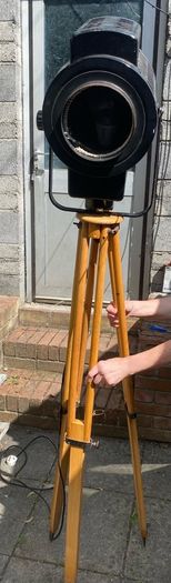 Vintage Industrial Theater Spotlight Floor Lamp on Wooden Tripod  Re-wired