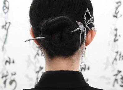 Rebel Studio Butterfly Black Diamante Hair Pin / Hair Stick