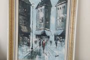 Vintage 1960's original oil painting of a Parisian street