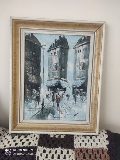 Vintage 1960's original oil painting of a Parisian street