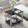 Coffee Table Tempered Glass Living Room Table Side Table Industrial Design Sofa Table 2 Tier Glass Table with Chrome Legs Coffee Table Metal Console Table for Living Room Balcony Hallway Black (FREE POSTAGE) Image 5