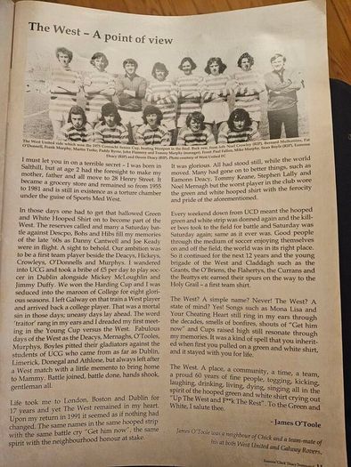 Eamonn 'chick' Deacy Testimonial.  1912 Aston Villa Legends  Vs Galway United X1/ West United X1. Incorporating official renaming of Terryland Park as Eamonn Deacy Park. First Edition Large Magazine In Good Condition.  See Photos For Same.