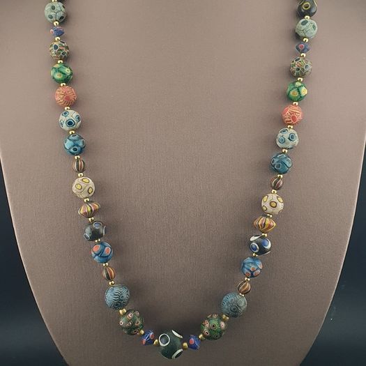 Ancient Gabri Thousand Eyes Skunk Glass Beads Necklace