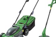 1400W 34cm Electric Lawnmower and Grass Trimmer Set, Corded Corded electric lawn mower for small-medium lawns with rear roller for stripes. 350W 2-in-1 corded strimmer.