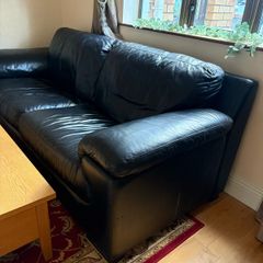 Black Italian Leather 3 Seater Couch
