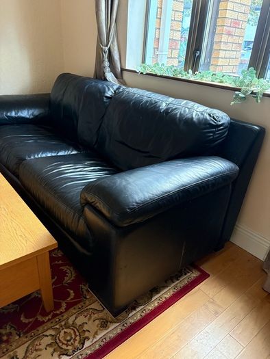 Black Italian Leather 3 Seater Couch