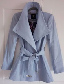 Ted Baker Sky Pale Blue Paria Short Belted Wool Wrap Coat UK8 size 1