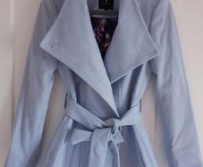 Ted Baker Sky Pale Blue Paria Short Belted Wool Wrap Coat UK8 size 1