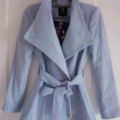 Ted Baker Sky Pale Blue Paria Short Belted Wool Wrap Coat UK8 size 1