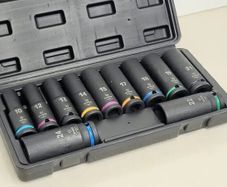 11 Piece 1/2inch Square Drive 6 Point Deep Hex Impact Socket Set -78mm Long | Colour Coded