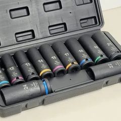 11 Piece 1/2inch Square Drive 6 Point Deep Hex Impact Socket Set -78mm Long | Colour Coded