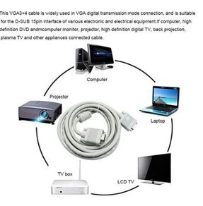 Long VGA 3+4 Cable - VGA Cable 3m Braided Shielding VGA To VGA Cable For HDTV PC Laptop TV Box Projector Monitor cable VGA (Grey 3m)