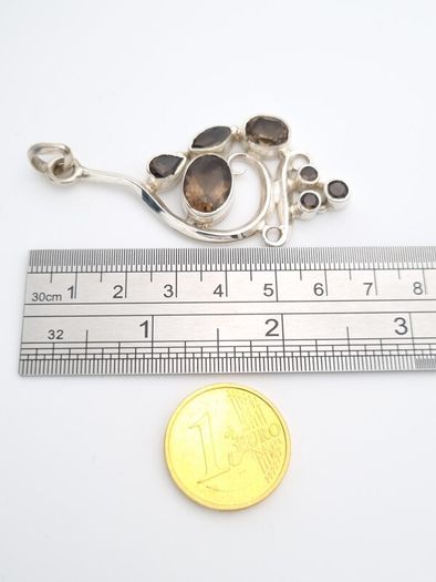 Vintage Large Chunky Smoky Quartz Silver Pendant