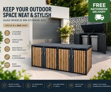 Metal Wheelie Bin Storage Box for 4 x 240L Bins Lockable Anthracite Oak Effect