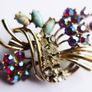 Vintage 1950s Gold Tone Rainbow  Crystal Rhinestone Floral Spray Brooch Image 3