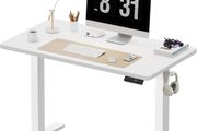 Electric Standing Desk, 100 x 60 cm, White Height Adjustable Desk, 2 Hooks, 4 Memory Heights, 72-118cm, Splice Board, Ergonomic Sit Stand Computer Desk for Home Office