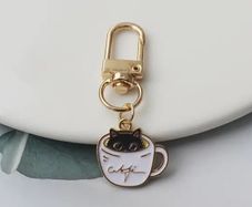 Coffee Cup Cat Keychain Bag Pendant