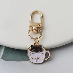 Coffee Cup Cat Keychain Bag Pendant