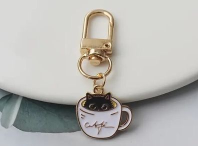 Coffee Cup Cat Keychain Bag Pendant