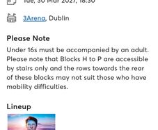 James Blunt 1 flat seat K36 30th of March 3Arena
