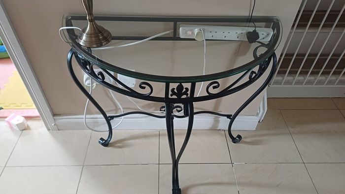 black iron mirrors and table