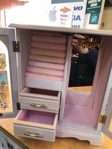 Wood and Glass Large Jewellery Box Pink White