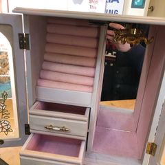 Wood and Glass Large Jewellery Box Pink White