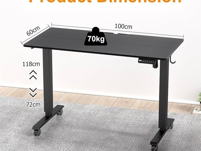 NEW SALE | Height Adjustable Electric Standing Desk - 100x60 cm Stand Up Table Desk Thick Splice Board, Smart Control Panel 3 Memory Heights