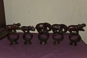 Set of 5 hand carved African Animal Napkin Holders