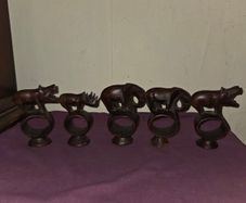 Set of 5 hand carved African Animal Napkin Holders