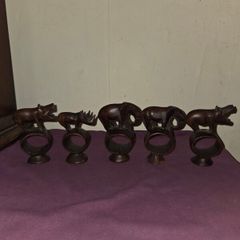Set of 5 hand carved African Animal Napkin Holders