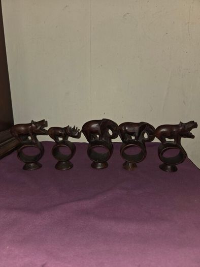 Set of 5 hand carved African Animal Napkin Holders