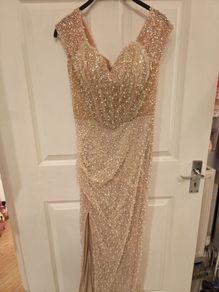 Stunning heavily beaded champagne / nude evening dress