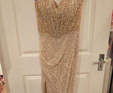 Stunning heavily beaded champagne / nude evening dress