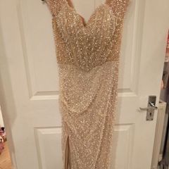 Stunning heavily beaded champagne / nude evening dress