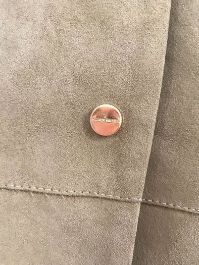 Karen Millen Satin Lined Suede Leather Duster Coat - Beige.