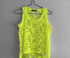 Pre Owned Primark Neon Yellow Floral Lace Tank Top