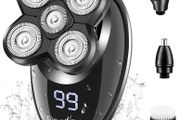 Electric Razor for Men, ElectriBrite Bald Head Shaver Rotary Cordless Nose Hair Beard Trimmer Clippers Facial Cleansing Brush Waterproof USB Rechargeable Men Grooming Kit with 5D Floating 5 Razor Head