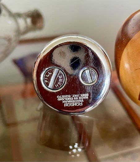 Ronson Carousel Vintage Table Lighter Mid Century Modern Wood Chrome England 1950s to 60s