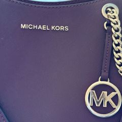 Michael Kors Burgundy Leather Tote Bag (Gold Hardware & Charm)