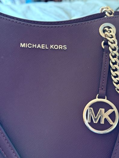 Michael Kors Burgundy Leather Tote Bag (Gold Hardware & Charm)