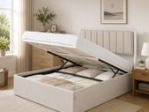 Double bed Hydraulic Ottoman Storage Bed  Double (4ft6) Dark Grey Upholstered Fabric with Lift-Up Storage & Soft Headboard