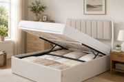 Double bed Hydraulic Ottoman Storage Bed  Double (4ft6) Dark Grey Upholstered Fabric with Lift-Up Storage &amp; Soft Headboard