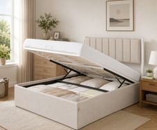 Double bed Hydraulic Ottoman Storage Bed  Double (4ft6) Dark Grey Upholstered Fabric with Lift-Up Storage & Soft Headboard